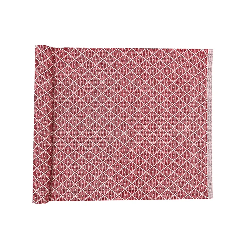 Recycled Table Runner Ella, Dark Red/Beige