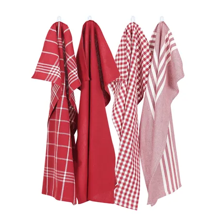 Recycled Tea Towel Recycling, 4-assorted, Dark Red/Beige