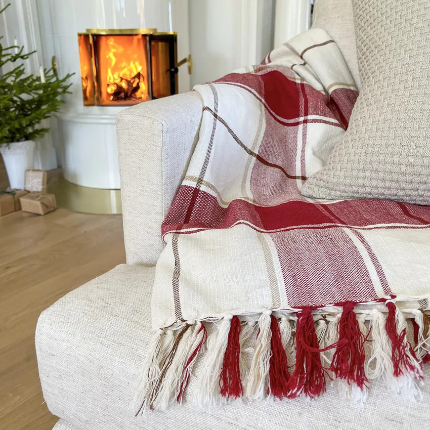 Recycled Blanket Julius, Dark Red/Beige