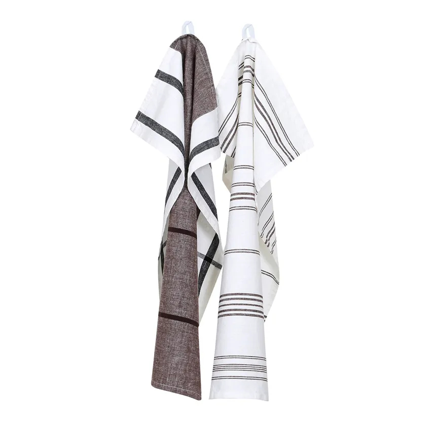 Tea Towel 2-pack Adrian, Brown/White 