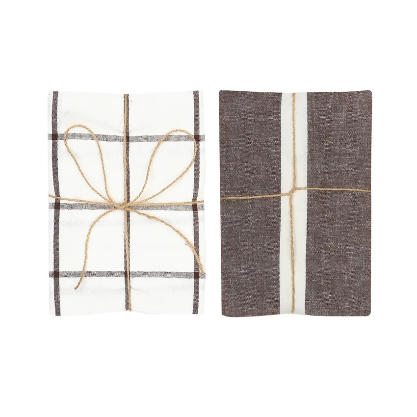 Tea Towel 2-pack Adrian, Brown/White 