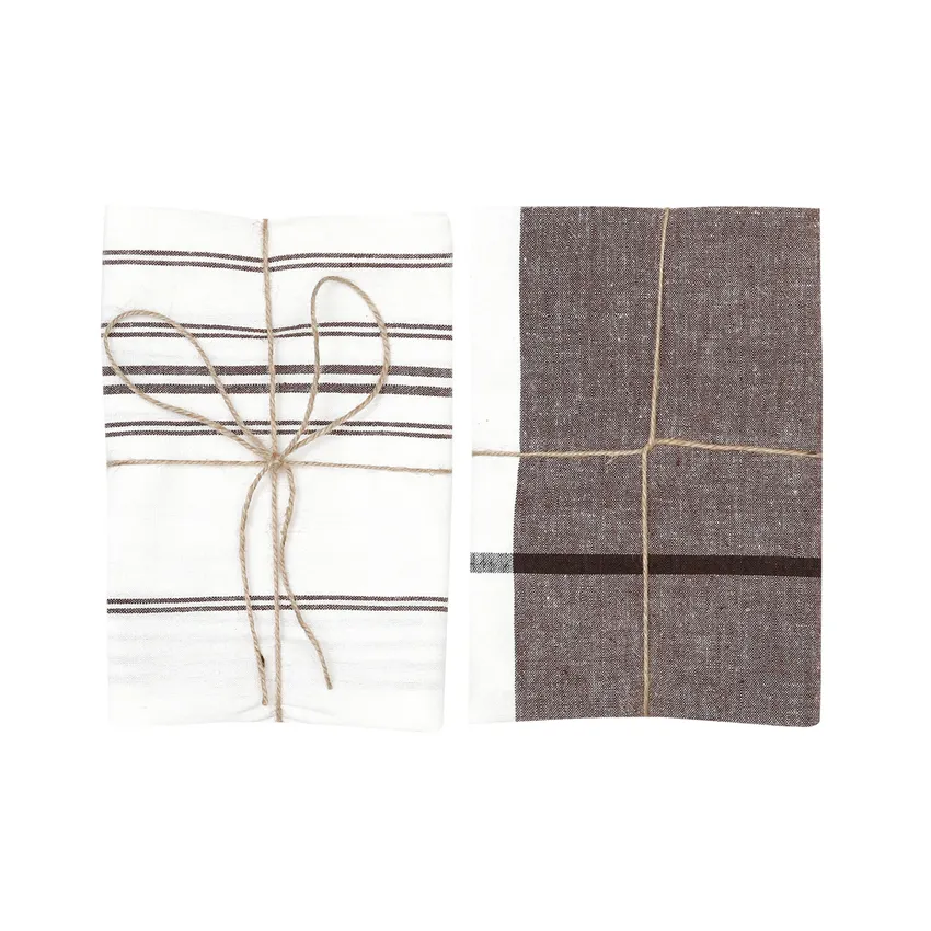 Tea Towel 2-pack Adrian, Brown/White 