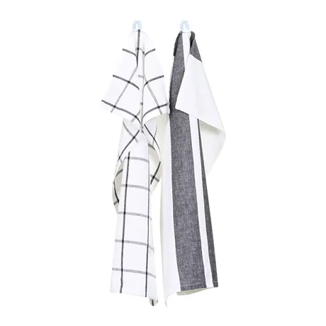Tea Towel 2-pack Adrian, Dark Grey/White