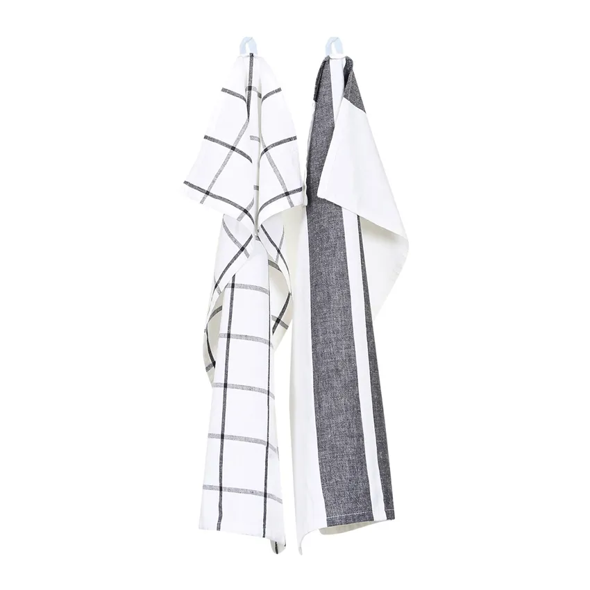 Tea Towel 2-pack Adrian, Dark Grey/White