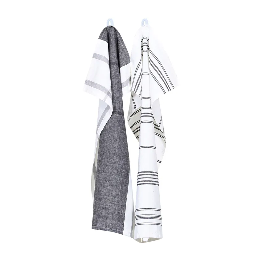 Tea Towel 2-pack Adrian, Dark Grey/White