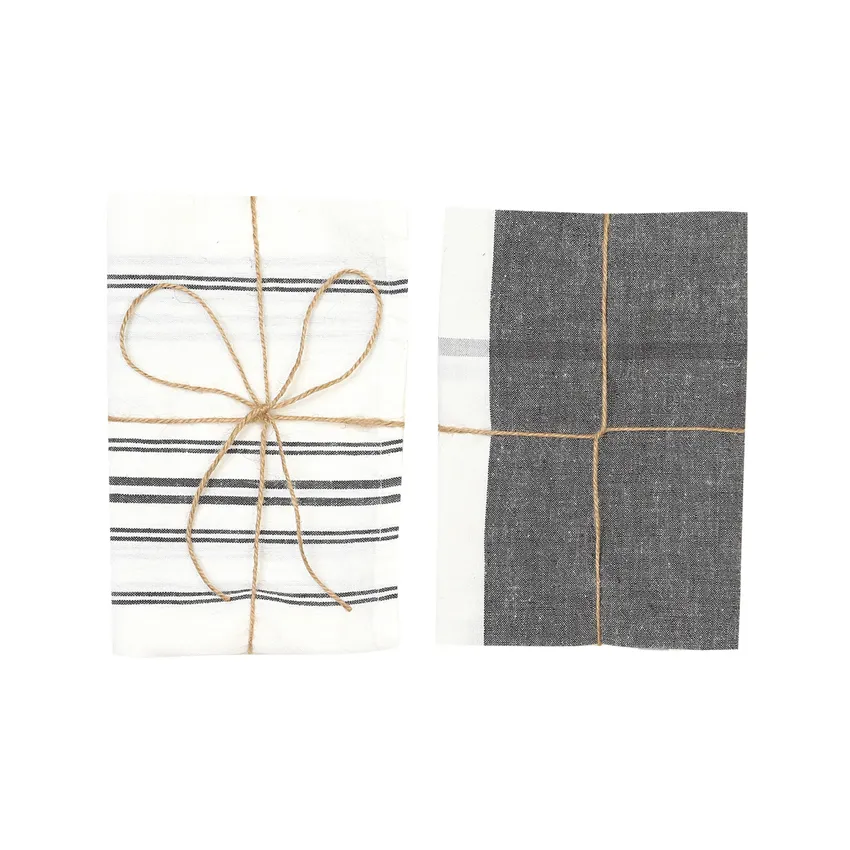 Tea Towel 2-pack Adrian, Dark Grey/White