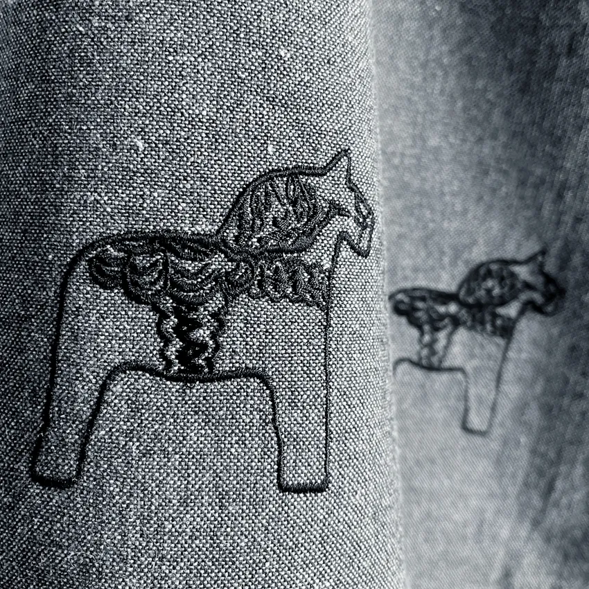 Recycled Tea Towel Sjurberg, Black Embroidery, Dark Grey/Grey