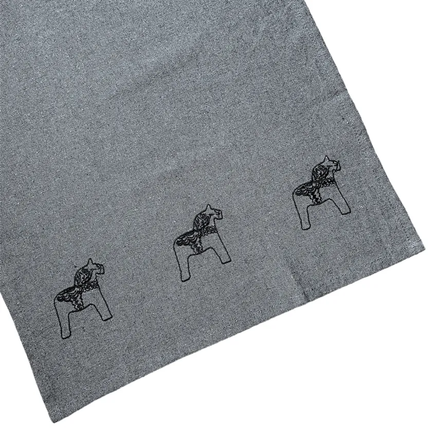 Recycled Tea Towel Sjurberg, Black Embroidery, Dark Grey/Grey