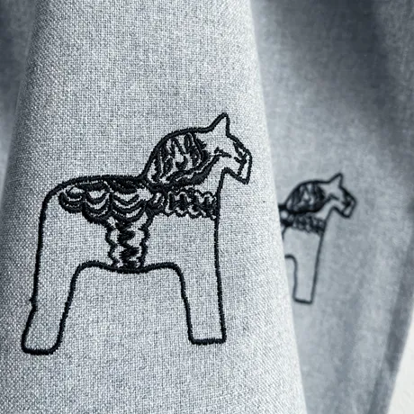 Recycled Tea Towel Sjurberg, Black Embroidery, Grey/White