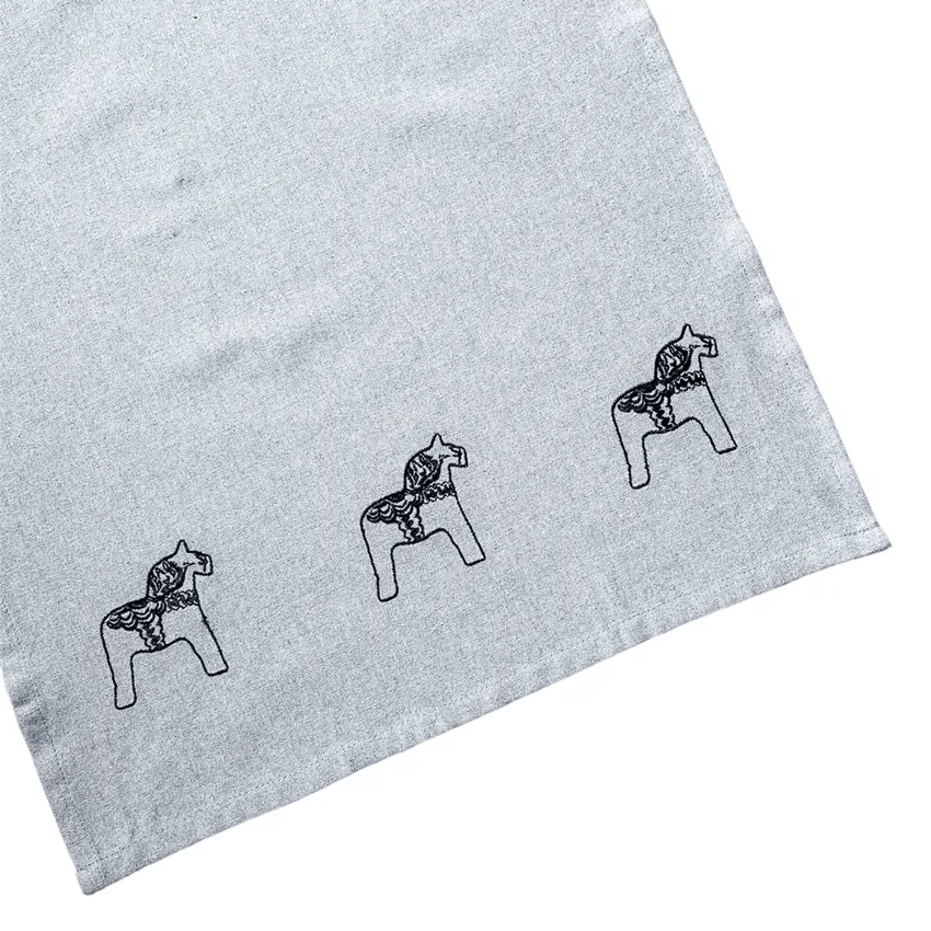 Recycled Tea Towel Sjurberg, Black Embroidery, Grey/White