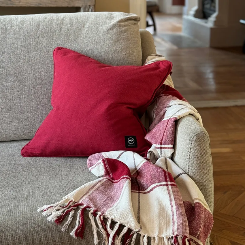 Recycled Blanket Julius, Dark Red/Beige