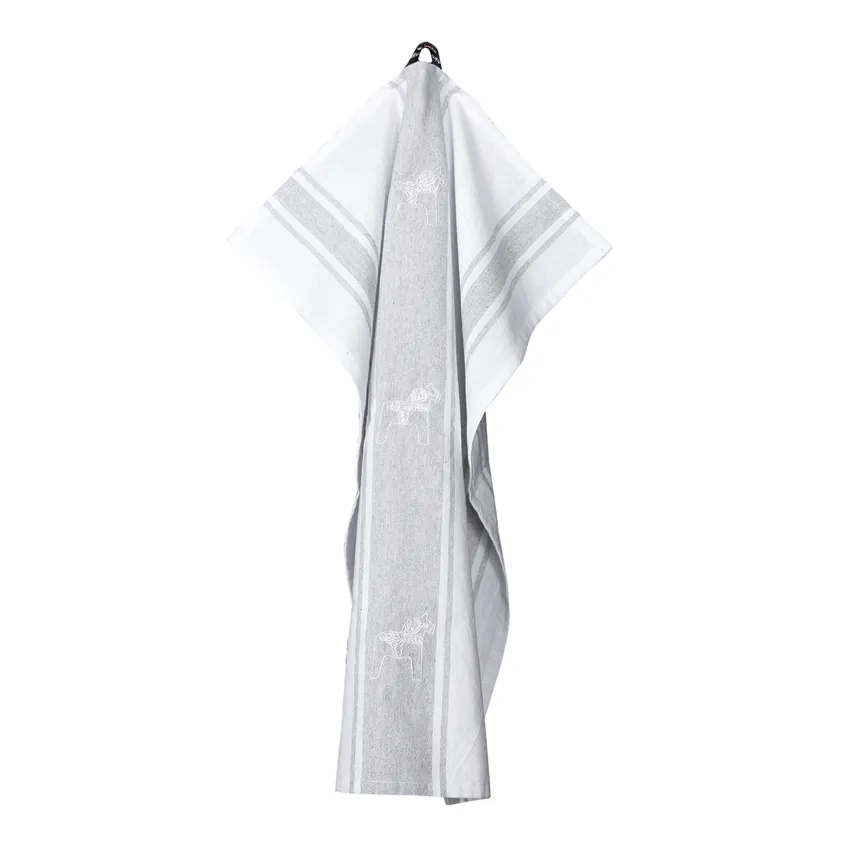 Recycled Tea Towel Gärdebyn, Light Grey/White