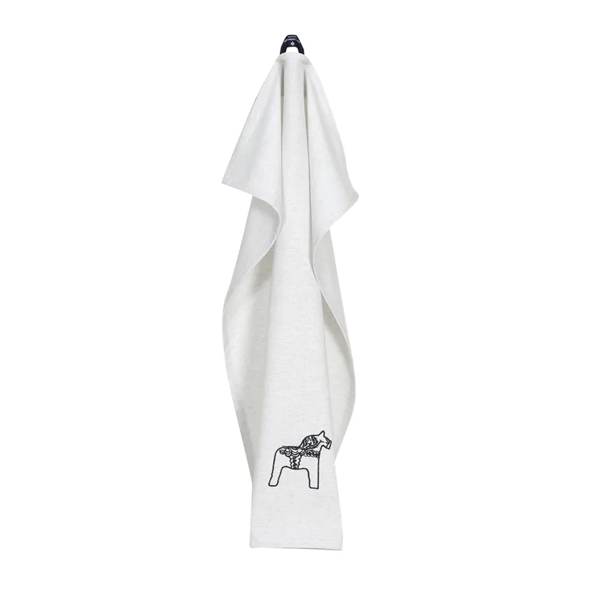 Recycled Tea Towel Sjurberg, Black Embroidery, Ecru/Beige