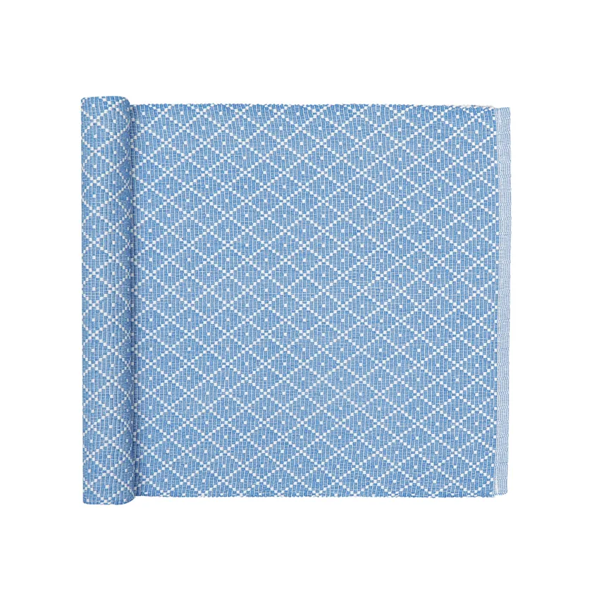 Recycled Table Runner Ella, Light Blue/White