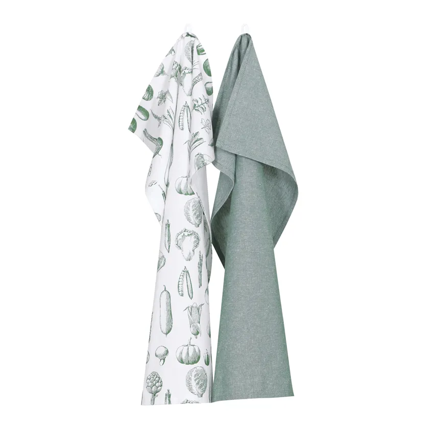 Recycled Tea Towel 2-pack Maj, Green/White