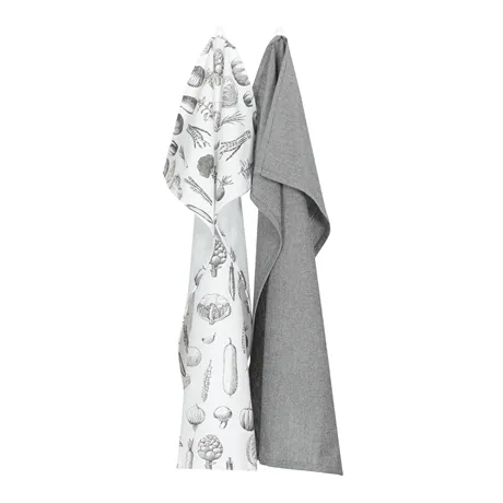 Recycled Tea Towel 2-pack Maj, Dark Grey/White