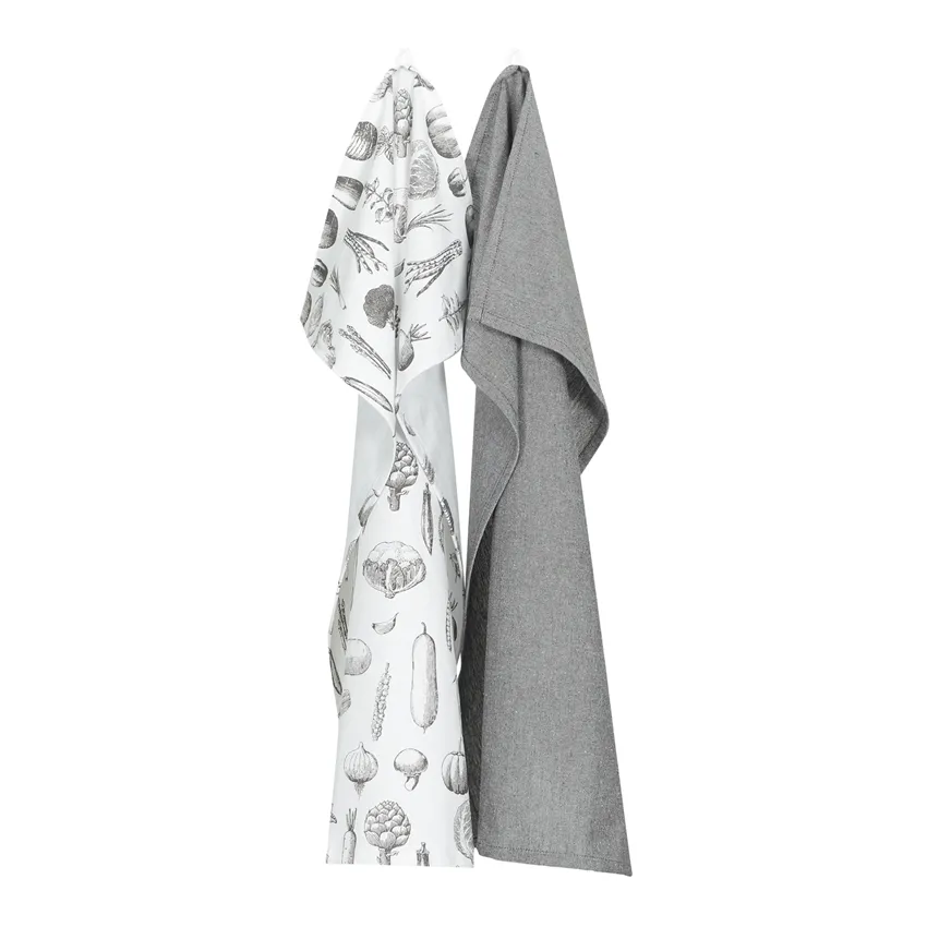 Recycled Tea Towel 2-pack Maj, Dark Grey/White