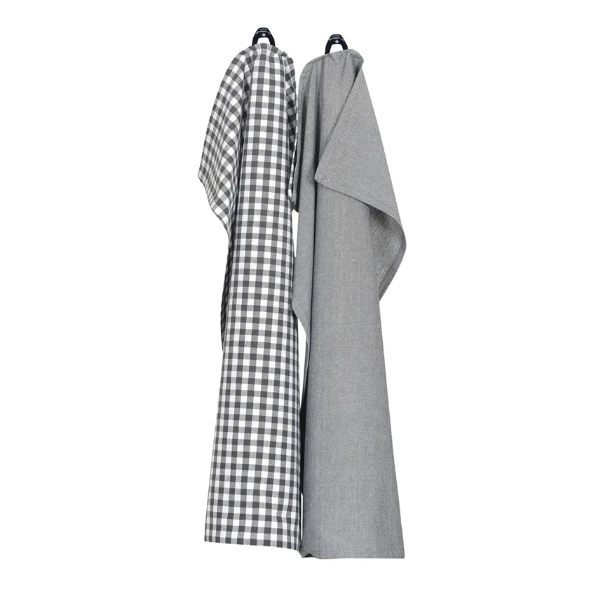 Recycled Tea Towel 2-pack Bella, Dark Grey/White