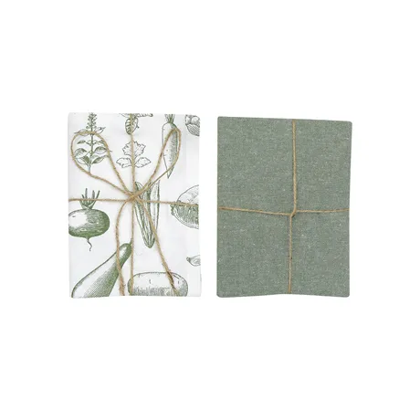 Recycled Tea Towel 2-pack Maj, Green/White