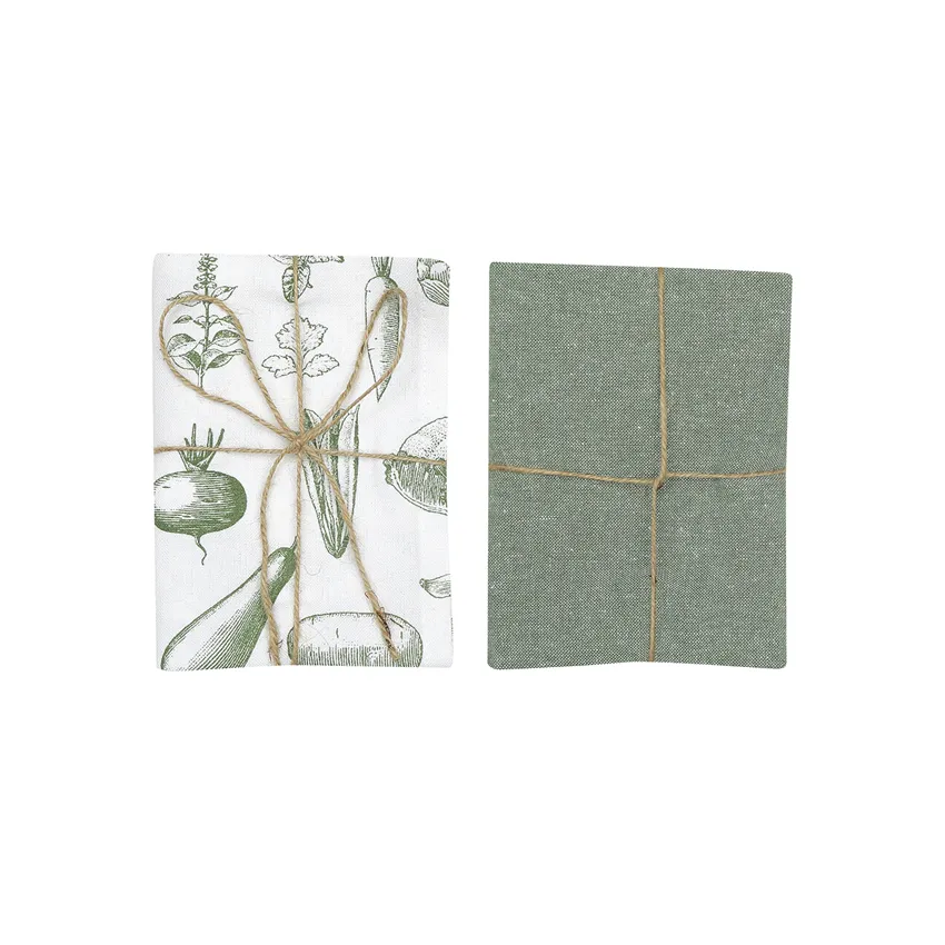 Recycled Tea Towel 2-pack Maj, Green/White