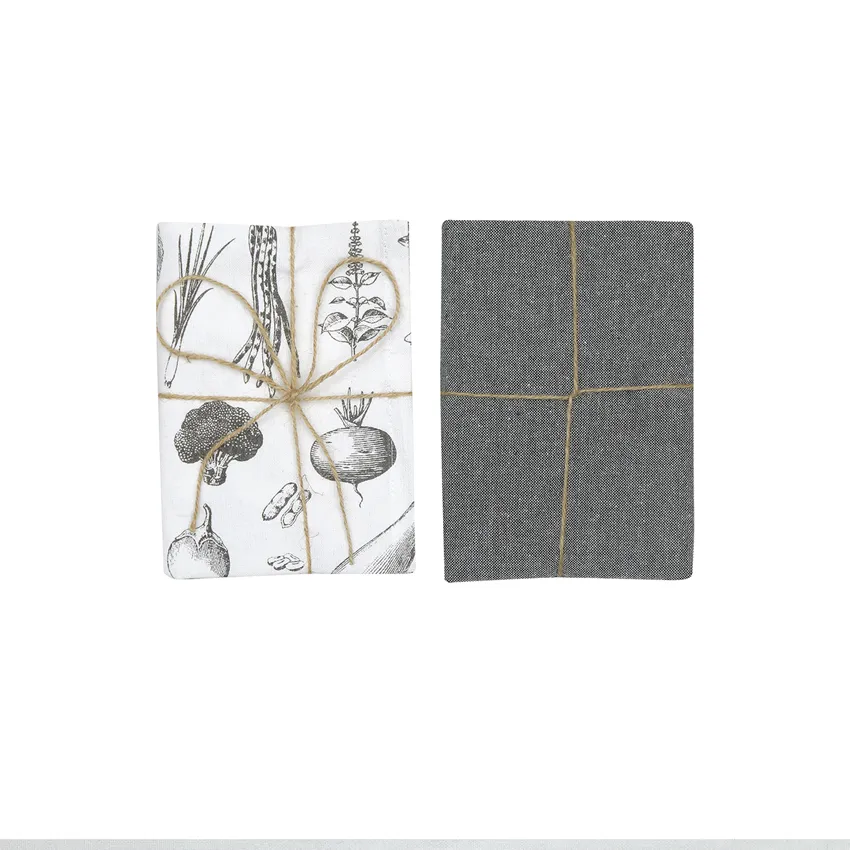 Recycled Tea Towel 2-pack Maj, Dark Grey/White