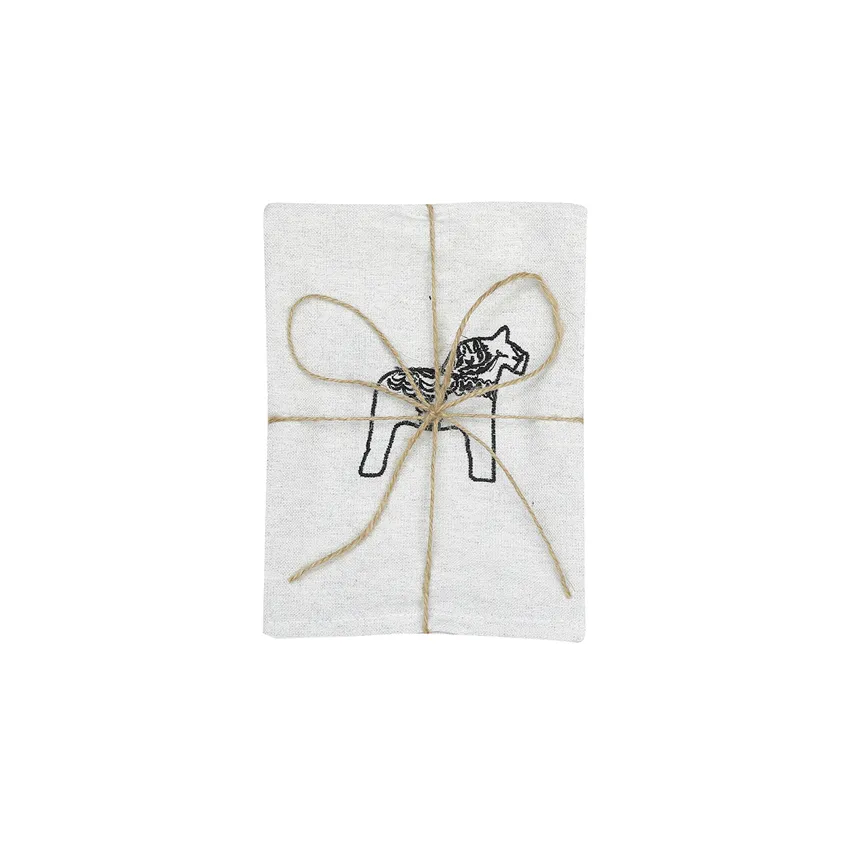 Recycled Tea Towel Sjurberg, Black Embroidery, Ecru/Beige
