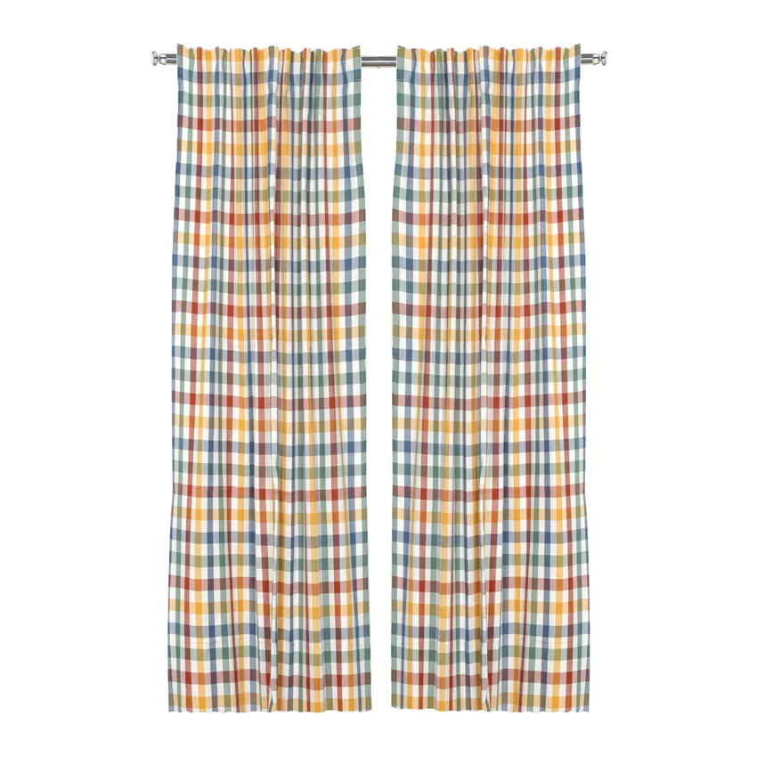 Recycled Curtain Panel 2-pack Ruth, Green/Rust/Beige