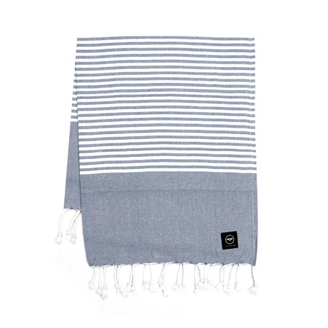 Recycled Bath Sheet Hamam Grebbestad, Navy Blue/White