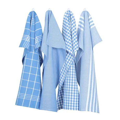 Recycled Tea Towel Recycling, 4-assorted, Light Blue/White