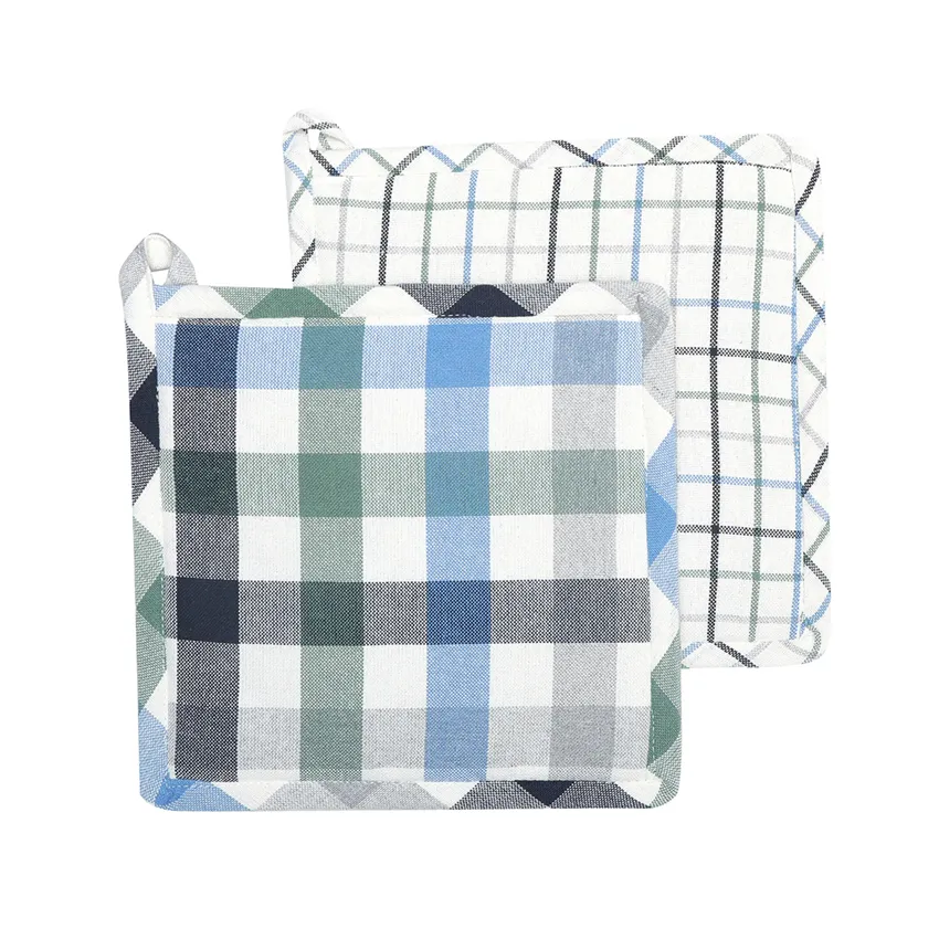 Recycled Pot Holder 2-pack Ruth, Light Blue/Grey/Beige
