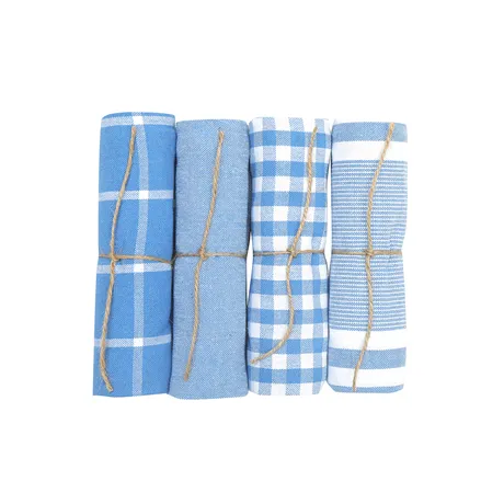 Recycled Tea Towel Recycling, 4-assorted, Light Blue/White
