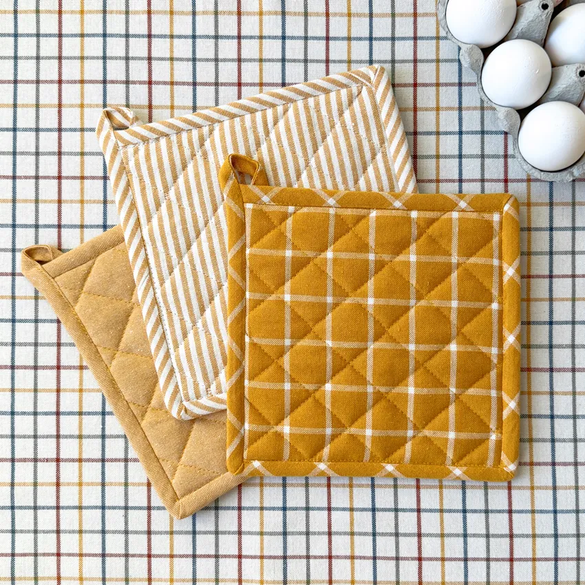 Recycled Pot Holder Recycling, 3-Assorted, Yellow/Beige