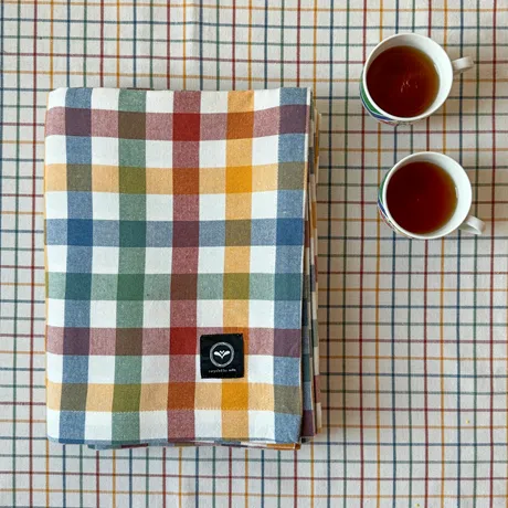 Recycled Tablecloth Ruth, Green/Rust/Beige
