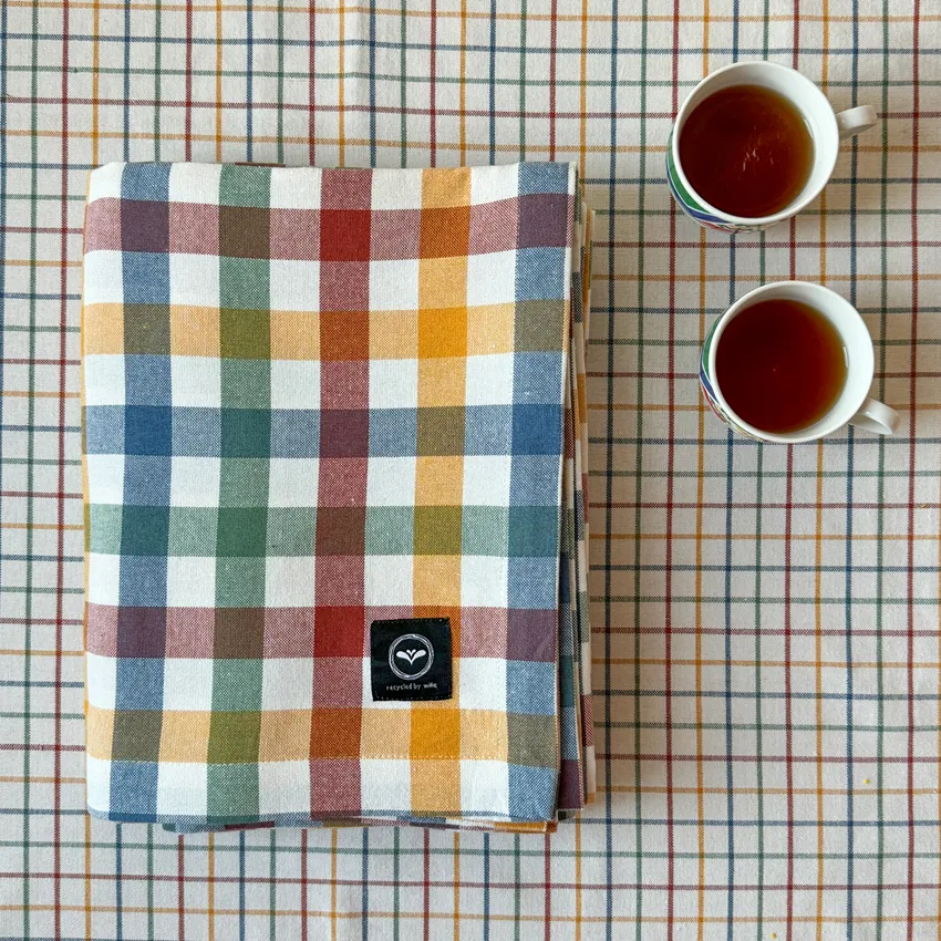 Recycled Tablecloth Ruth, Green/Rust/Beige