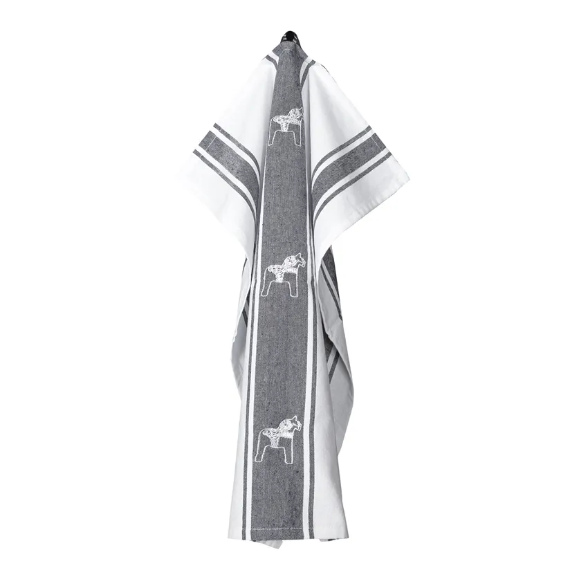 Recycled Tea Towel Gärdebyn, Dark Grey/White