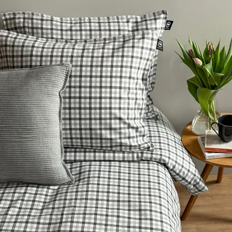 Recycled Duvet Cover Set Elliot, 2-parts, Grey/Dark Grey/White