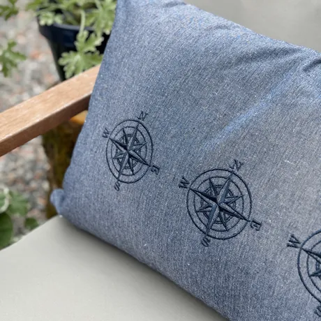 Recycled Cushion Cover Kompass, Navy Blue/White