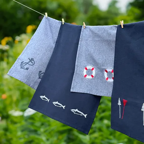 Recycled Tea Towel Makrill, Navy Blue