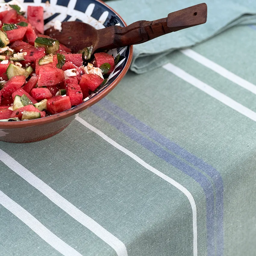 Recycled Wipeable Tablecloth Dante, Green/Beige/Blue