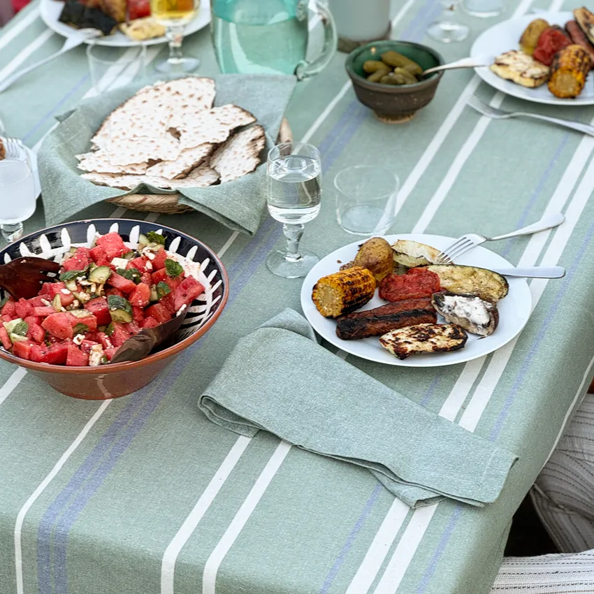 Recycled Wipeable Tablecloth Dante, Green/Beige/Blue