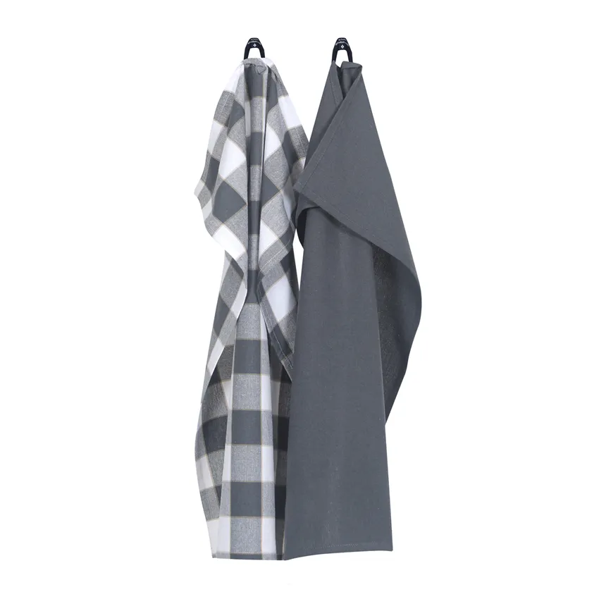 Recycled Tea Towel 2-pack Ted, Dark Grey/Sand/White