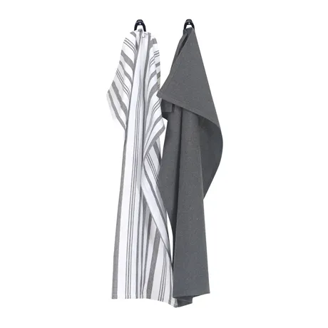 Recycled Tea Towel 2-pack Simon, Dark Grey/White