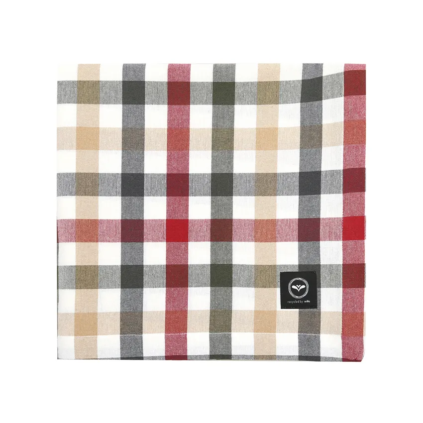 Recycled Tablecloth Ruth, Dark Red/Olive Green/Dark Grey