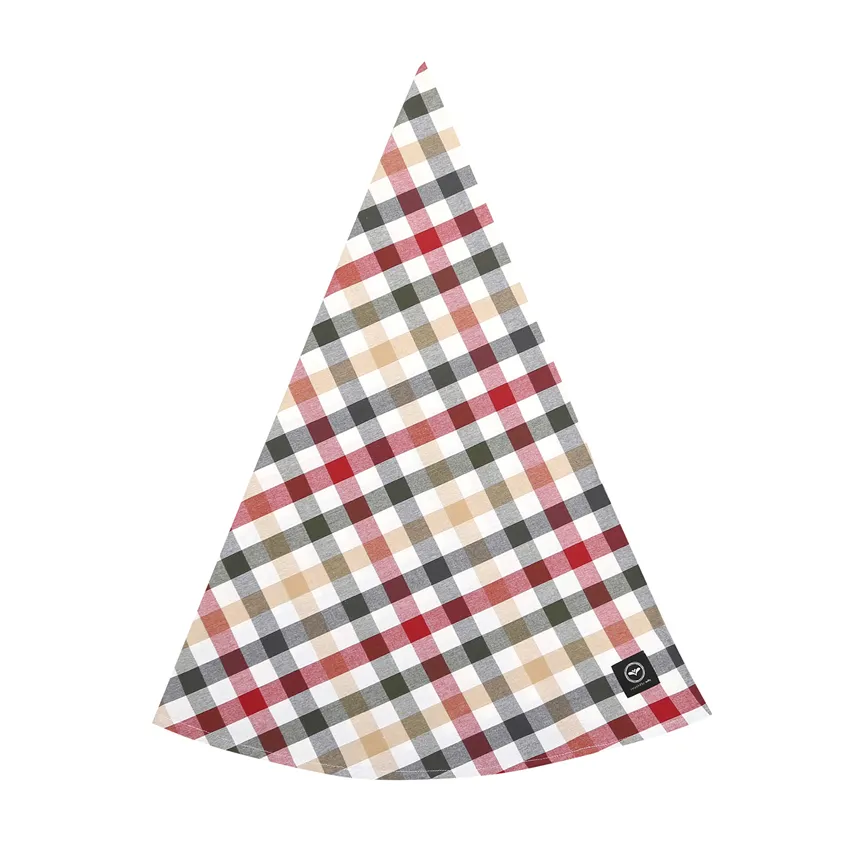 Recycled Round Tablecloth Ruth, Dark Red/Olive Green/Dark Grey