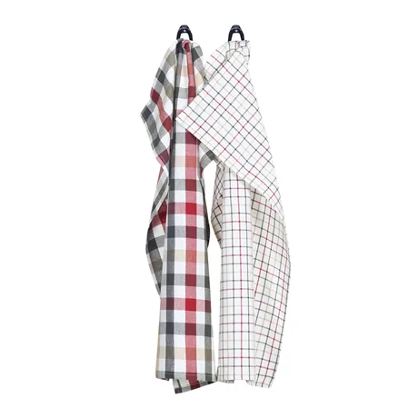 Recycled Tea Towel 2-pack Ruth, Dark Red/Olive Green/Dark Grey