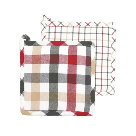 Recycled Pot Holder 2-pack Ruth, Dark Red/Olive Green/Dark Grey