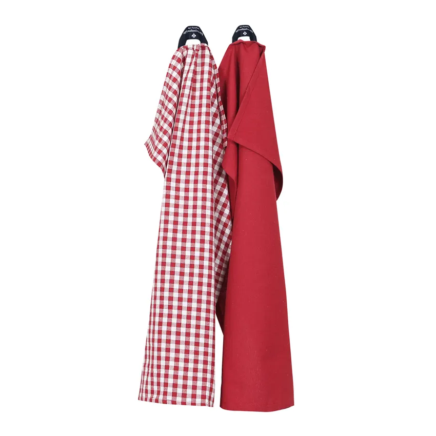 Recycled Tea Towel 2-pack Bella, Dark Red/Beige