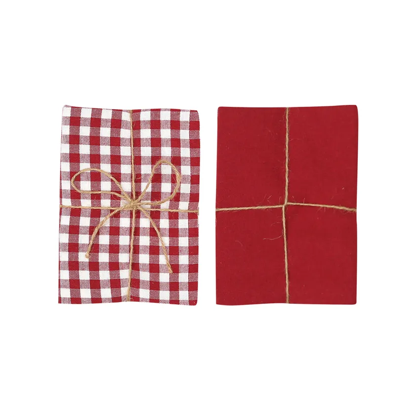 Recycled Tea Towel 2-pack Bella, Dark Red/Beige