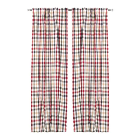 Recycled Curtain Panel 2-pack Ruth, Dark Red/Olive Green/Dark Grey