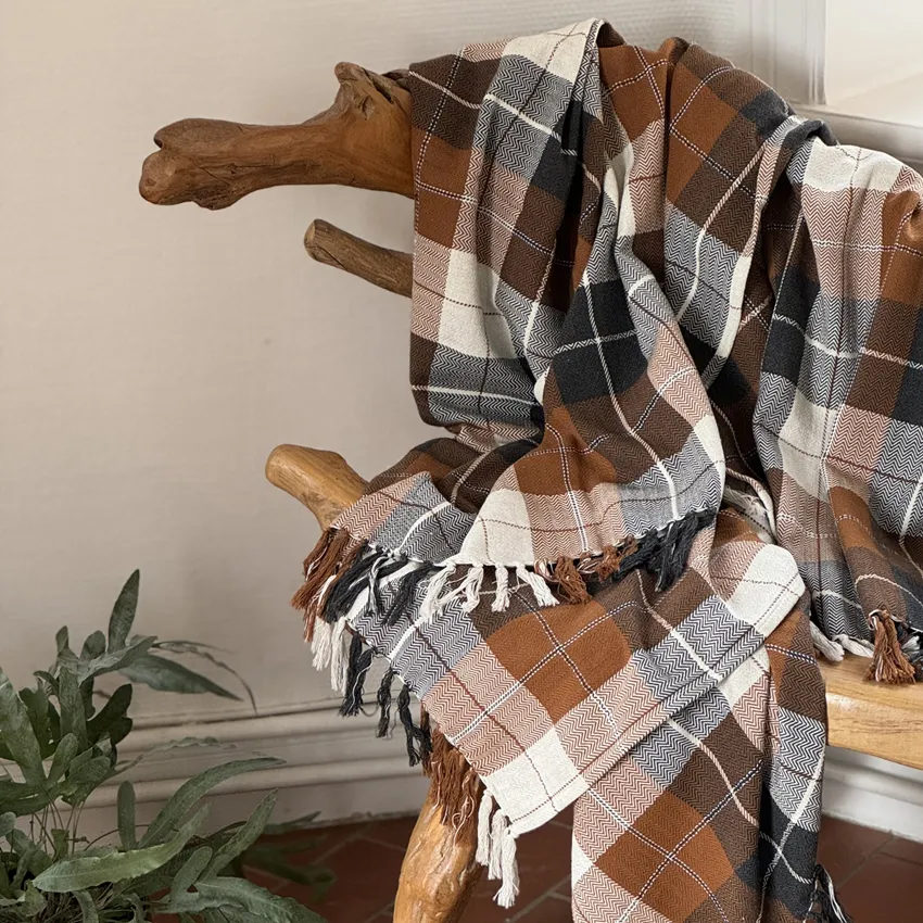 Recycled Blanket Adam, Dark Grey/Brown/Ecru